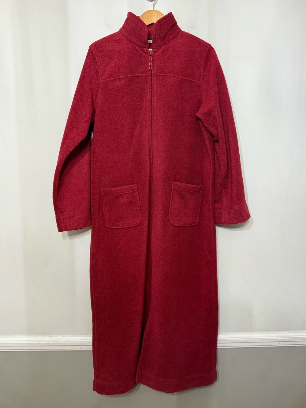 L.L. Bean Winter Fleece Robe Zip Front w/ Pockets Warm Cozy Red Women’s Medium